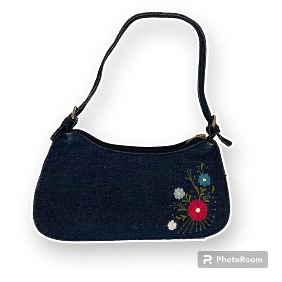 Y2K Steve Madden Small denim embroidered flowers purse handbag - Picture 2 of 16